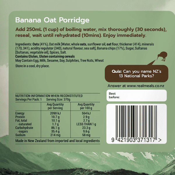 Real Meals Banana Oat Porridge