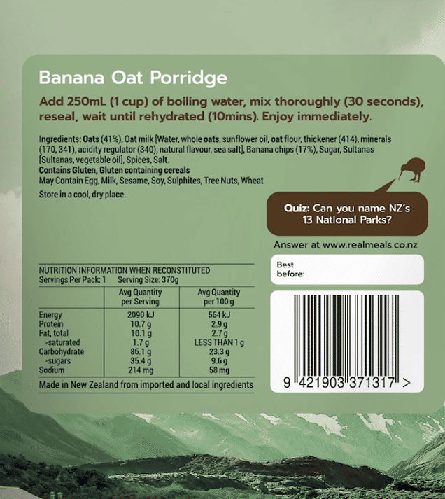 Real Meals Banana Oat Porridge